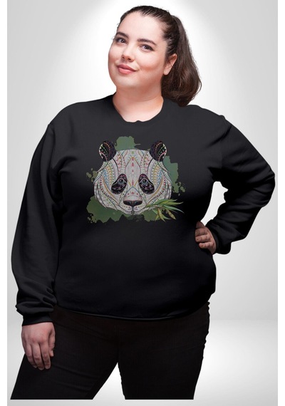 Panda Mandala Unisex Siyah Baskılı Sweatshirt Siyah