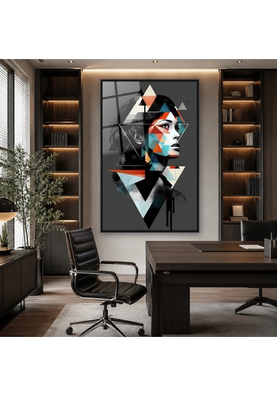 Geometrik Kadın Portresi Siyah Çerçeveli Cam Tablo