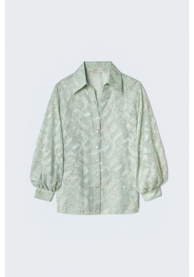 Sateen Nakış Detaylı Transparan Gömlek - Mint-137500