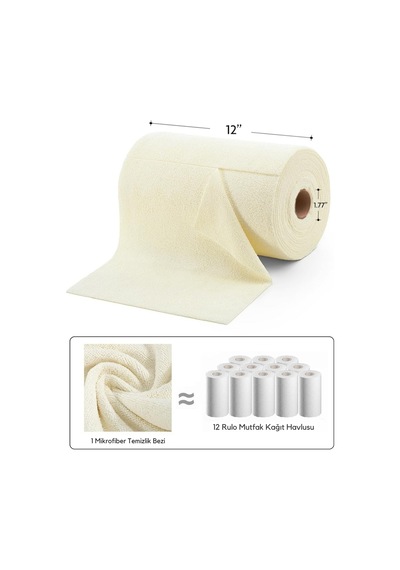 Çok Amaçlı Rulo Mikrofiber Temizlik Bezi 30x30 75 Yapraklı Bej Bej
