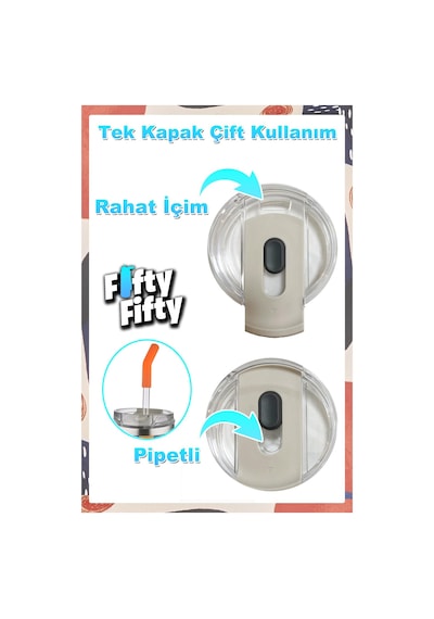 Vagonlife Tumbler Özel Desenli Cup 590 Ml Vakumlu Paslanmaz Çelik Termos Pipetli/rahat İçim -ffvgn1001-590ml Lacivert