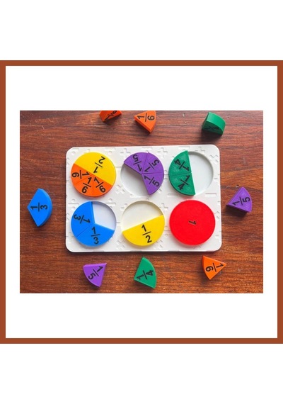 Bezos 3d Baskı Kesirler Öğretim Seti - Eğitici Ahşap Görünümlü Matematik Puzzle, Kesir Öğrenme Materyali 6 Daire, 24 Parça Pro
