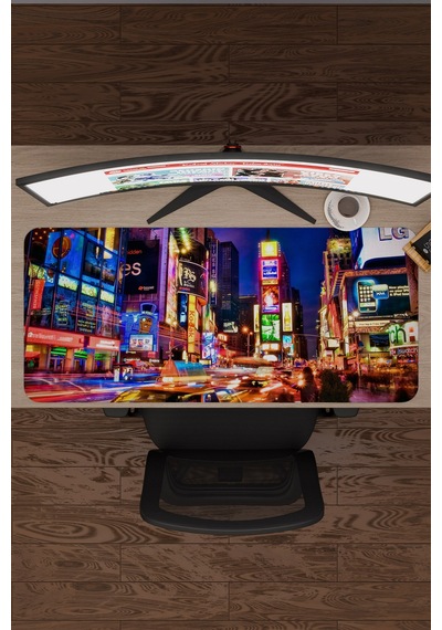 Times Meydanı New York Amerika 2 V2 90x40 Xxl Gaming Kauçuk Kaymaz Taban Mouse Pad Fare Altlığı