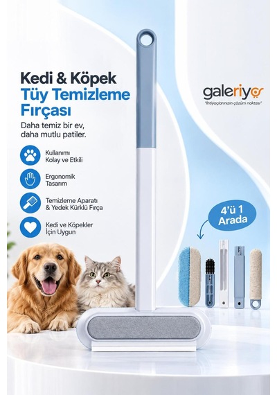 Çok Fonksiyonlu Evcil Hayvan Koltuk Halı Tüy Alma Fırçası 4 Parça