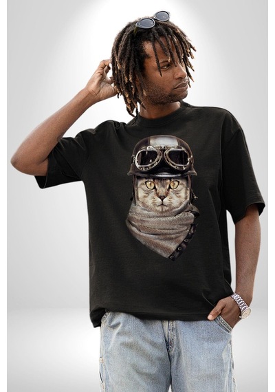 Kasket Bandana Motorcu Kedi Pamuklu Bisiklet Yaka Unisex Oversize Boyfriend Dijital Baskılı Siyah T-shirt Siyah Kasket Bandana Motorcu Kedi Pamuklu Bisiklet Yaka Unisex Oversize Boyfriend Dijital Baskılı Siyah T-shirt Siyah