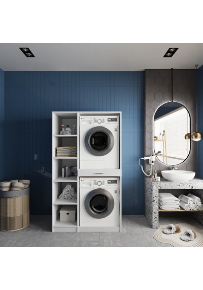 Tina Çamaşır Ve Kurutma Makinesi Dolabı Banyo Dolabı Beyaz Beyaz