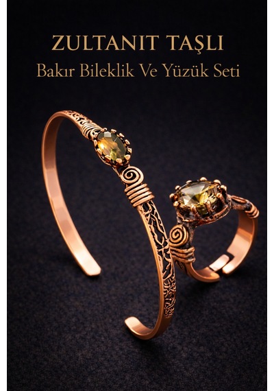 Kadın Bakır Bileklik Ve Yüzük Takım Seti Renk Değiştiren Zultanit Taşlı Set El Yapımı Özel Tasarım Diğer