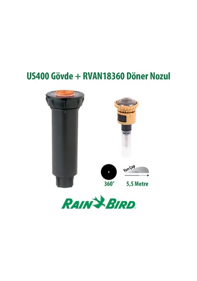 Rain Bird Rvan18360 Döner Nozul Tam Tur 4 - 5,5 Mt. Ve 1804 Profesyonel Sprey Gövde Seti