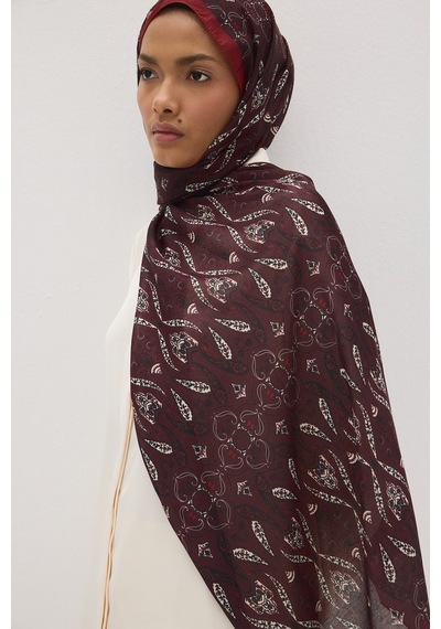 Mirsoy Scarf Rüya Pamuk Etnik Desen Şal Bordo