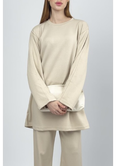 Kadın Modal Tencel Tunik Pantolon Takım Bej