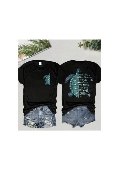 Panda Baskı Tekstil Kaplumbağa Baskılı Özel Tasarım Oversize Tshirt Siyah