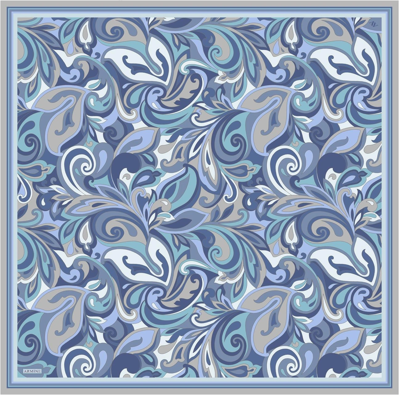Armine Etnik Desenli Saf İpek Twill Eşarp 9323d 06 Mavi