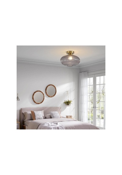 Mylights Modern Füme Cam Tavan Aydınlatma E27 Duylu Gold Gövde Avize Siyah