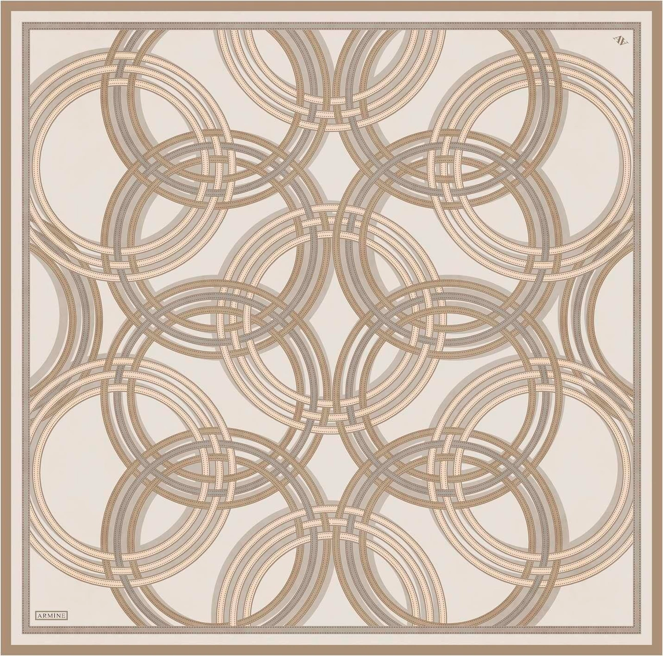 Armine Klasik Desenli Saf İpek Twill Eşarp 9333d 04 BEj