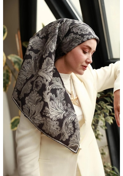 Silk Home Twill İpek Eşarp - 11468-03 Siyah Gri Siyah - Gri
