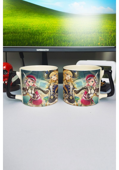 Charlotte Genshin İmpact Baskılı Seramik Lüks Kupa 1 Adet Özel Siyah Kulp Dalga Kulp V3d Çok Renkli