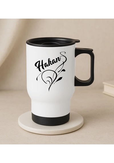 Bk Gift Kişiye Özel İsimli Kulplu Beyaz Çelik Bardak Termos Mug 450ml-2, Sevgiliye Hediye, Arkadaşa Hediye, Eşe Hediye
