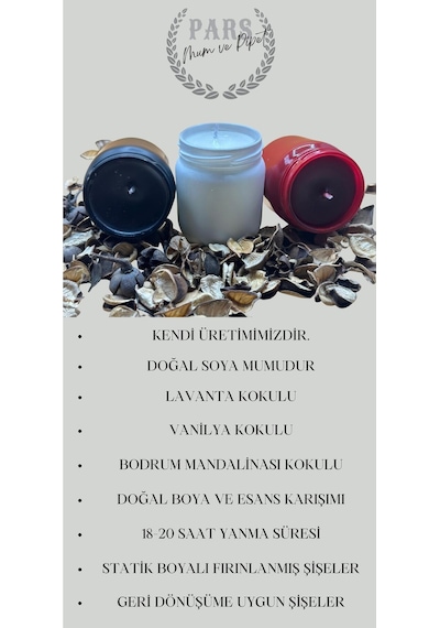 Siyah Renk Vanilya Kokulu Soya Mum 210 Cc 1 Adet - Renkli Kavanozda Mum 1 Adet Beyaz