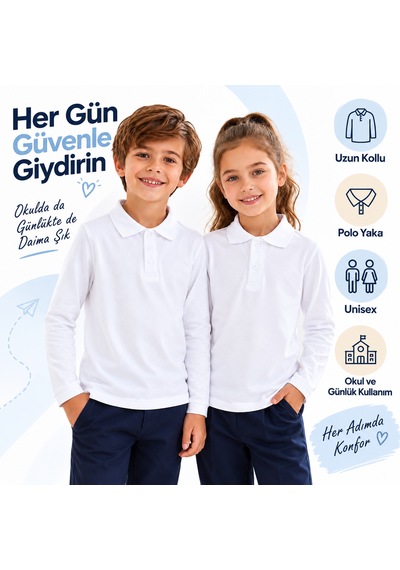 Ta&ce Kıds Tace Kıds Unisex Çocuk Polo Yaka Tişört Beyaz Uzun Kollu Okul Ve Günlük Kullanım Ta&ce Kıds Tace Kıds Unisex Çocuk Polo Yaka Tişört Beyaz Uzun Kollu Okul Ve Günlük Kullanım