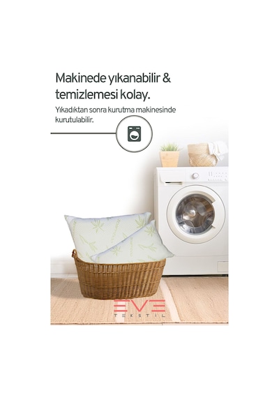 Eve Tekstil 2 Adet Bamboo Serisi Kılıflı Fermuarlı Yıkanabilir Antialerjik Silikon Elyaf Yastık 50x70cm 800 Gr Yeşil