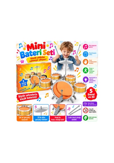 Storeşahin 1080080 Davul Set - Jazz Drum / 5 Adet Davul, Zil Ve Tabure / +3 Yaş Shn0720 Jazz Drum / Adet Davul, Zil Ve Tabure / +3 Yaş
