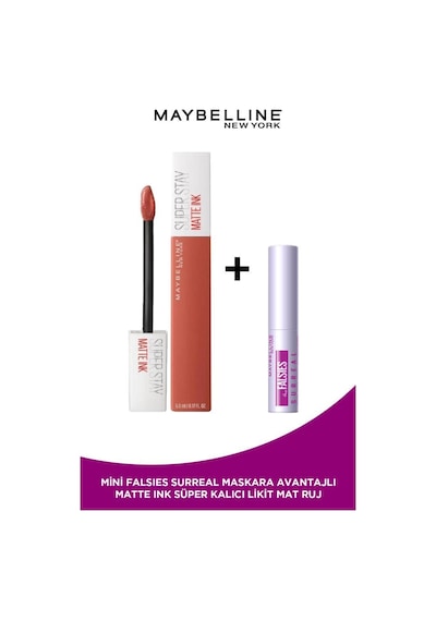 Maybelline New York Super Stay Matte Ink Unnude Likit Mat Ruj 70 Amazonian + Mini Falsies Surreal Maskara