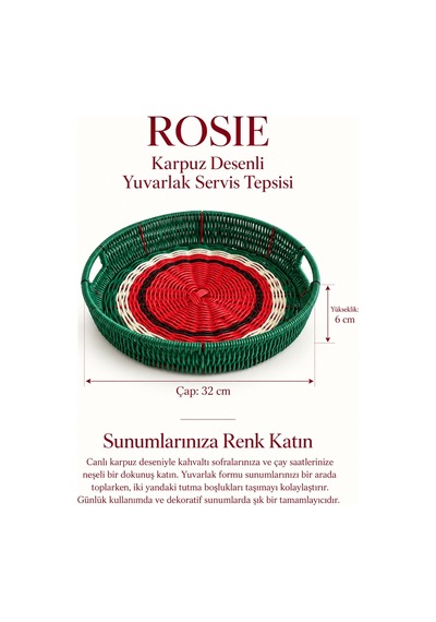 Rosıe Karpuz Desenli Yuvarlak Servis Tepsisi 32 Cm Karışık