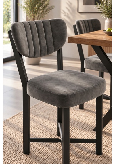 Sulorahome Metal Mutfak Sandalyesi 2'li Set Charcoal grey