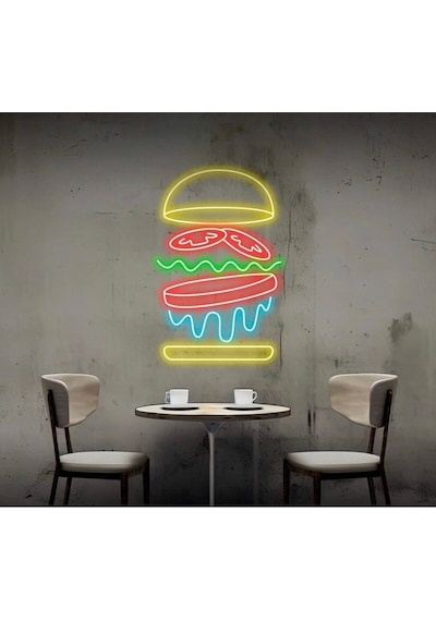 Hamburger Figürlü Neon Tabela Turkuaz