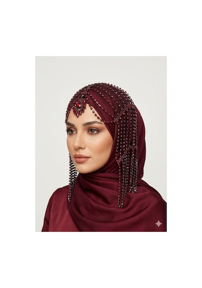 Taşlı Sallantılı Alınlıklı Saç Aksesuarı Gelin,kına,nişan,söz,after,bride,party Bordo - 871609800 Bordo