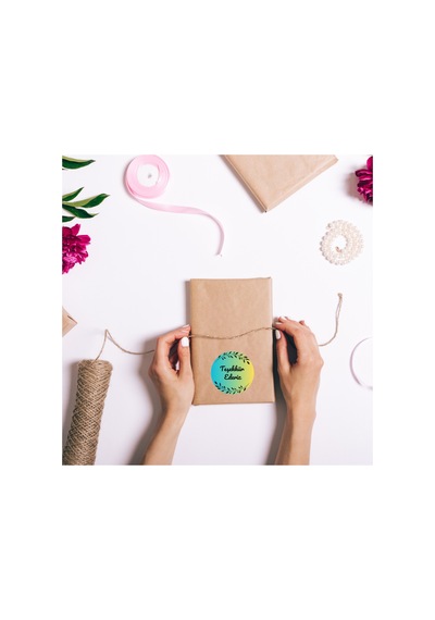 96'lı Yeşil Yaprak Detaylı Teşekkür Ederiz Paket Etiketi 4x4 Cm Yuvarlak Müşteri Teşekkür Sticker Ambalaj