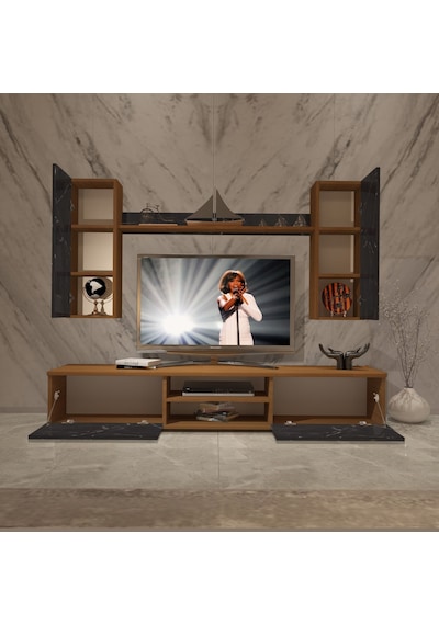 Decoraktiv Eko 5d Mdf Dvd Tv Ünitesi Tv Sehpası Ceviz - Siyah Mermer