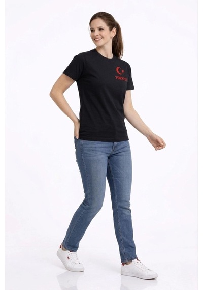 Wear Vexel Kadın Türkiye Ay Yıldız Baskılı Taraftar Forma T-shirt - Siyah Çok Renkli