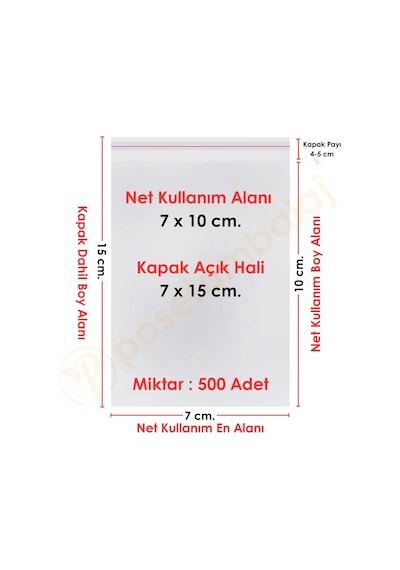 7x10+5 Cm. 7x15 500 Adet Şeffaf Bantlı Yapışkanlı Opp Poşet