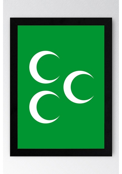 Yeşil Üç Hilal Osmanlı Sancağı Çerçeveli Tablo