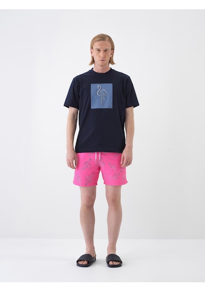 Xint Lacivert Pamuk Dokulu Regular Fit Tişört 502228