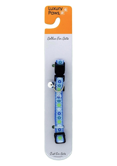 Luxury Paws Desenli Kedi Boyun Tasması Mavi 10mm-30CM