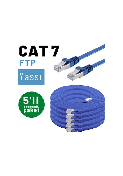 Irenis Cat7 Kablo Yassı Ftp Ethernet Network Lan Kablosu 5 Adet
