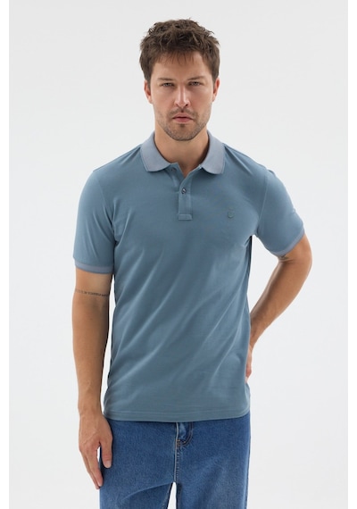 Koyu Mavi Polo Yaka Pike Kısa Kol Slim Fit %100 Pamuk Tişört 1011260171