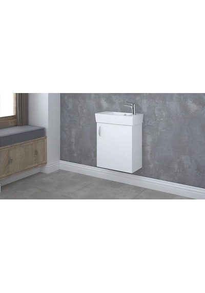 Turkuaz City Lavabo 25X50Cm (Sağ) Ve Minica Banyo Dolabı-Beyaz Turkuaz City Lavabo 25X50Cm (Sağ) Ve Minica Banyo Dolabı-Beyaz