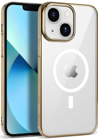 Apple Uyumlu iPhone 14 Plus Kılıf Zore Wireless Şarj Özellikli Pixel M-safe Kapak Gold