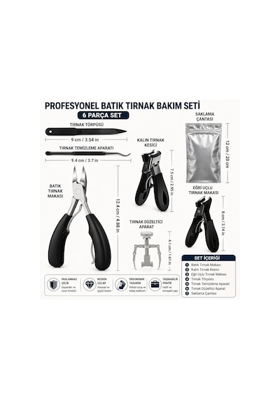 Valkyrie 6 Parça Batık Tırnak Makası Seti Profesyonel Pedikür Manikür Bakım Seti B5pp