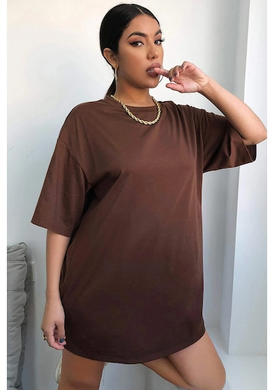 Uyguntarz Love And Peace Baskılı Unisex Oversize Tshirt Kahverengi