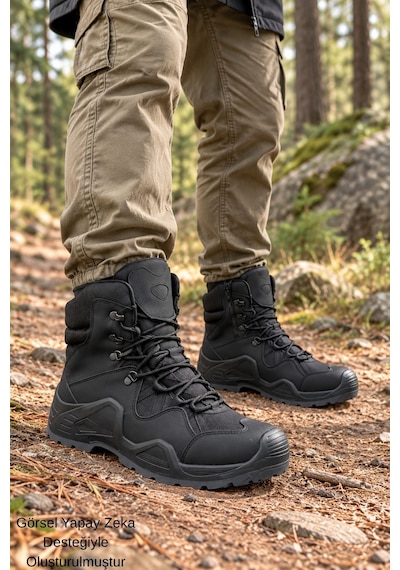 Muggo Everest Erkek Tactical Askeri Fermuarlı Ve Bağcıklı Postal Çöl Botu Siyah