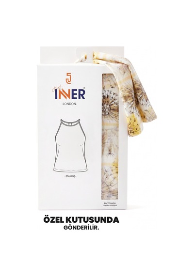 Just Inner Kadın Tekli Viskon Bluz Halter Yaka Botanik Desenli Askılı Günlük Rahat Kesim 216005 Çiçekli