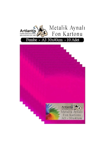 Metalik Aynalı Fon Kartonu 10 Lu A3 30x42 Cm 1 Paket Okul Sınıf Dekoratif Pırıltılı Folyo Kağıt Dekoratif Anasınıfı Kreş Pembe