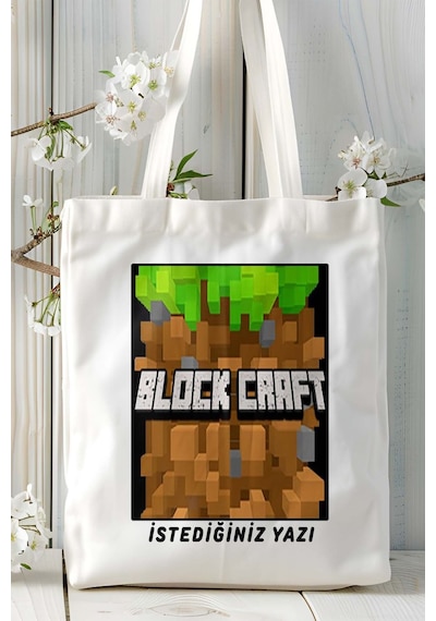 Art Hediye Block Craft Mobil Oyun Baskılı Bez Çanta Omuz Çantası Çift Tafaflı Baskı Kişiye Özel 1 Çok Renkli