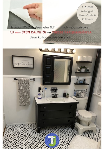 Technojet Kendinden Yapışkanlı Modern Tasarımlı Mutfak Banyo Zemin Duvar Kaplama Pvc Karo 30cm 30cm