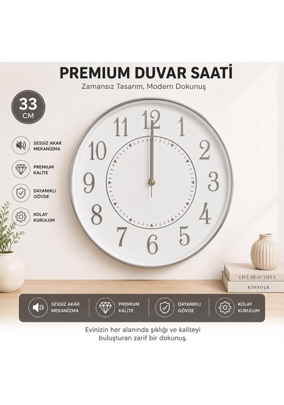 Galaxy Duvar Saati, 33 Cm, Sessiz Akar Dekoratif Kc5 Diğer