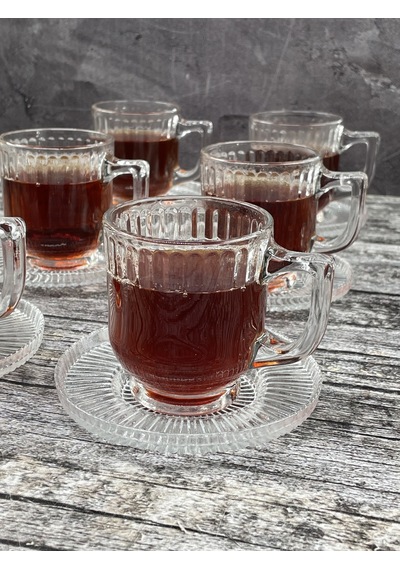 6 Kişilik 12 Parça Cam Çay Takımı Çay Bardağı Ve Tabak Seti